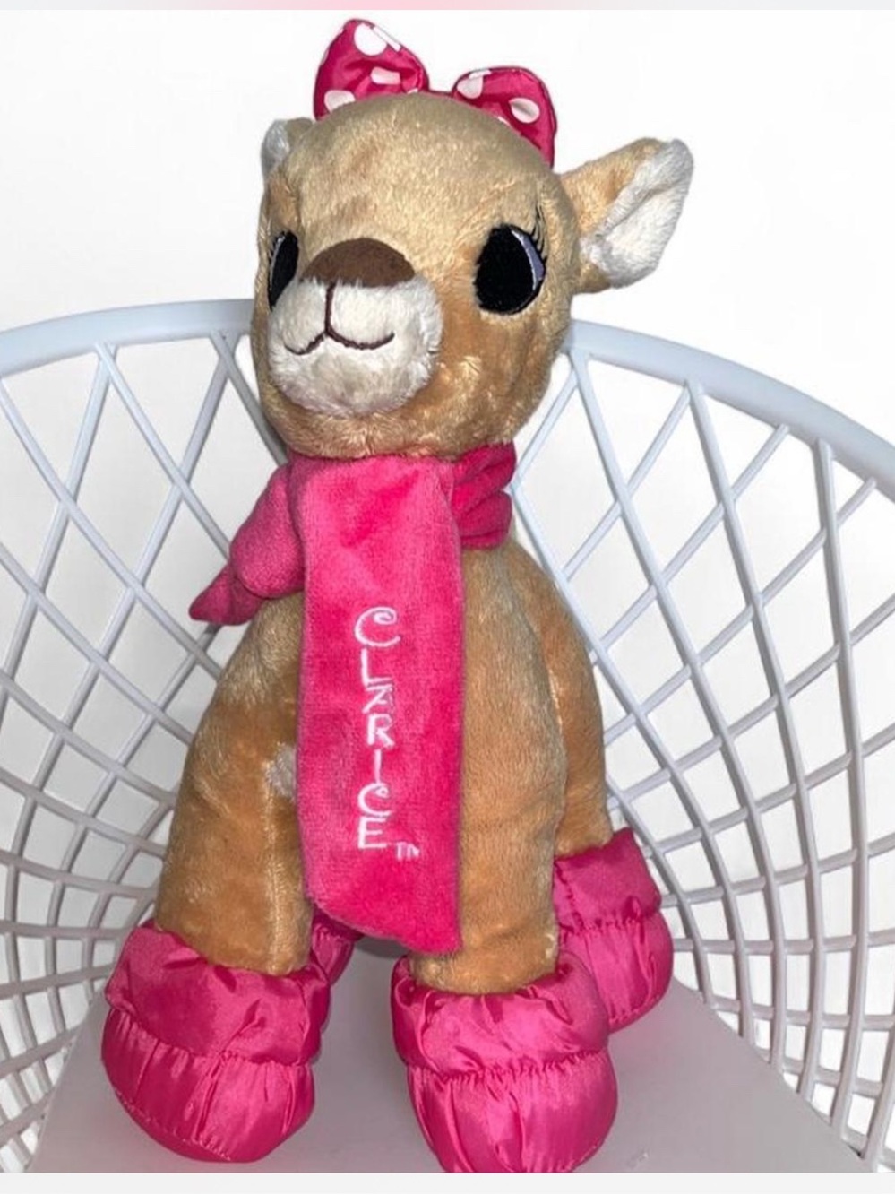 Clarice Plush Fawn Stuffed Animal with Pink Scarf, Bow & Booties